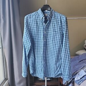 J.Crew 100% Cotton Button Down XL Green Blue Gingham Plaid